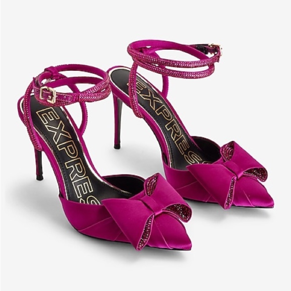 Wild Orchid Rhinestone Bow Embellished Strap Pumps